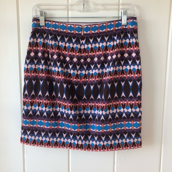 J CREW Salon geometric print purple, blue & pink mini skirt - Picture 3 of 8